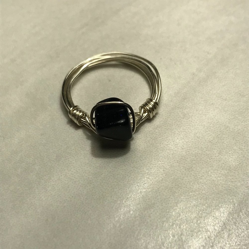Blue Goldstone crystal wire rings